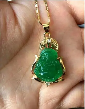 

New good Lucky Green JADE NEW Buddha Pendant&Necklace