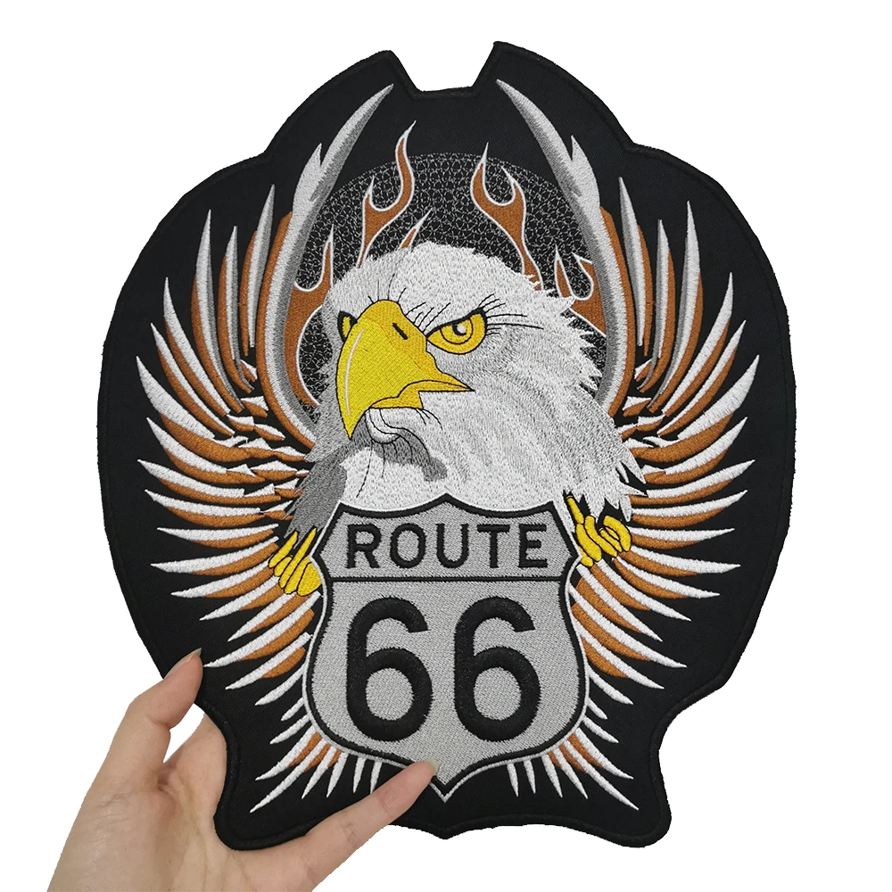 

Iron on Eagle Route 66 embroidery Motorcycle patch Embroidery big Patch Badge For Jacket Fashion cute cool Outdoor sports
