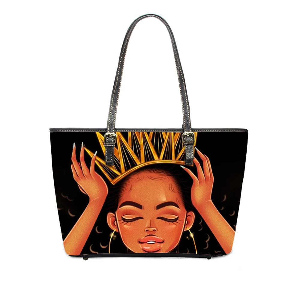 

Индивидуальные женские сумки на плечо, черная художественная Роскошная сумочка с принтом Queen для африканских девушек, дамские сумки с ручка...