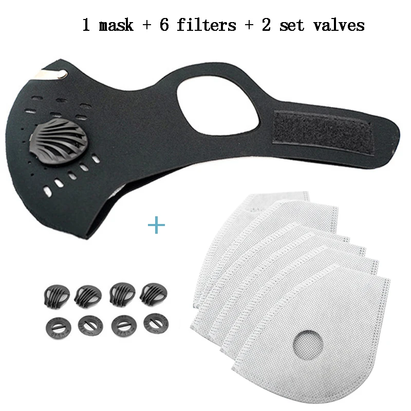 Велосипедная маска для лица фильтры клапаны активированный уголь PM 2 5 против