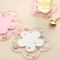 1pcs new japan style cherry blossom heat insulation table mat family office anti skid tea cup milk mug coffee cup coaster
