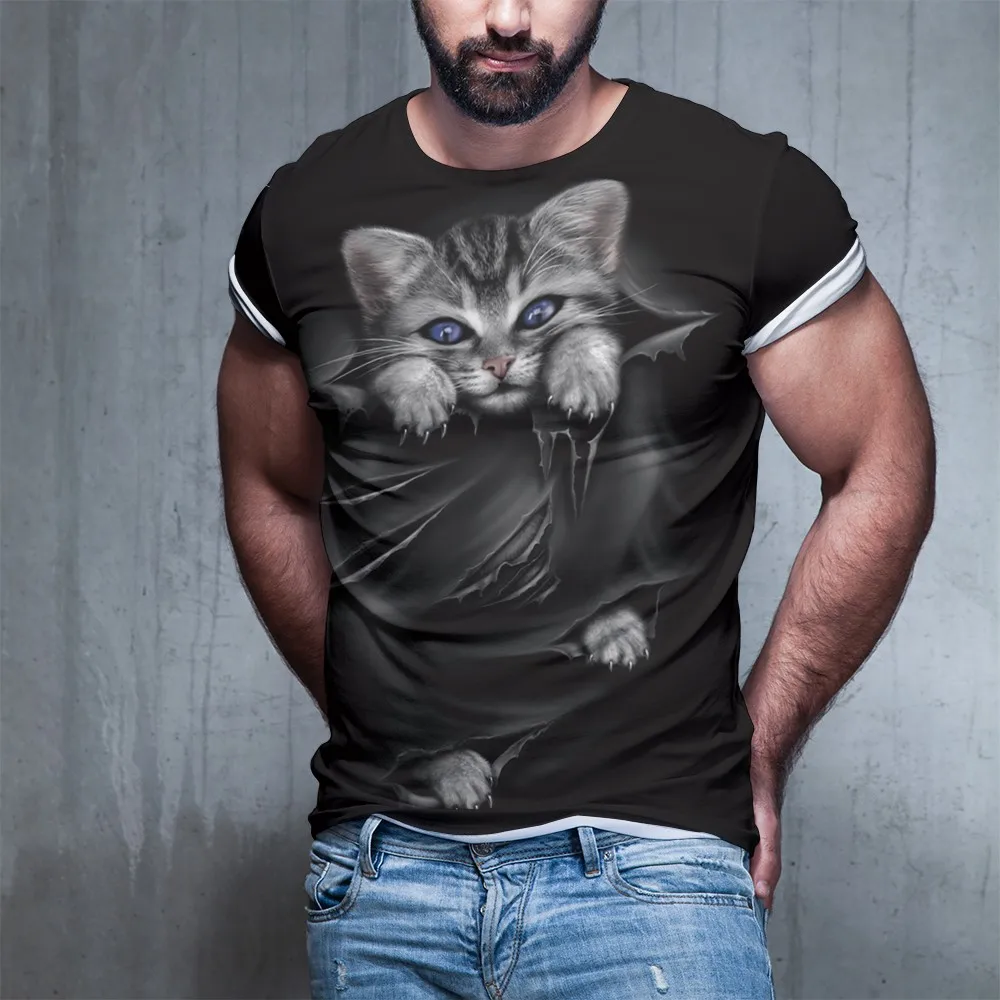 2020 модная мужская футболка Черная невидимая кошка 3d печать и женские Забавные