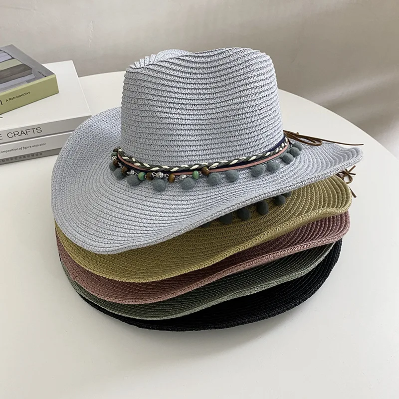 

Panama Straw Hat Men Women Sun Hat Summer Wide Brim Floppy Fedora Beach Cap UV Protection Cap Chapeau Jazz Trilby Cap