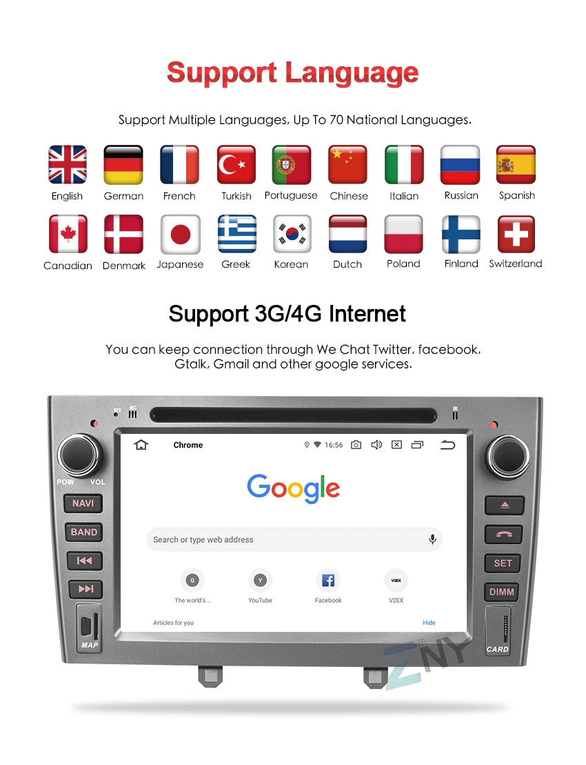 7" HD Android 9.0 Car Stereo GPS For Peugeot 308 408 Auto DVD Radio FM RDS Audio Video Headunit WiFi Navigation Backup Camera