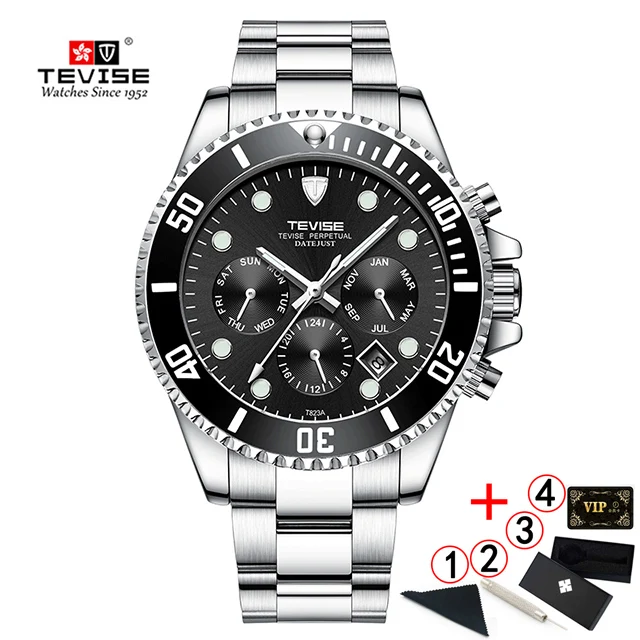 black silver box TEVISE Diver часы автоматические механические часы спортивные Топ брендовые Роскошные мужские часы мужские наручные часы montre homme - Цвет: black silver box