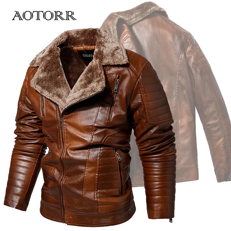 

Manteaux En Faux Cuir Pour Hommes, Veste D'hiver Décontractée En Cuir Pu Pour Hommes, Pardessus Chaud Vintage En Fourrure à Col