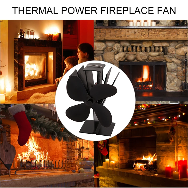 

Ultra Quiet Mini 4 Blade Stove Fan Eco Heat Powered Wood Log Burning Fire Burner Fireplace Parts Christmas Winter Keep Warm Tool