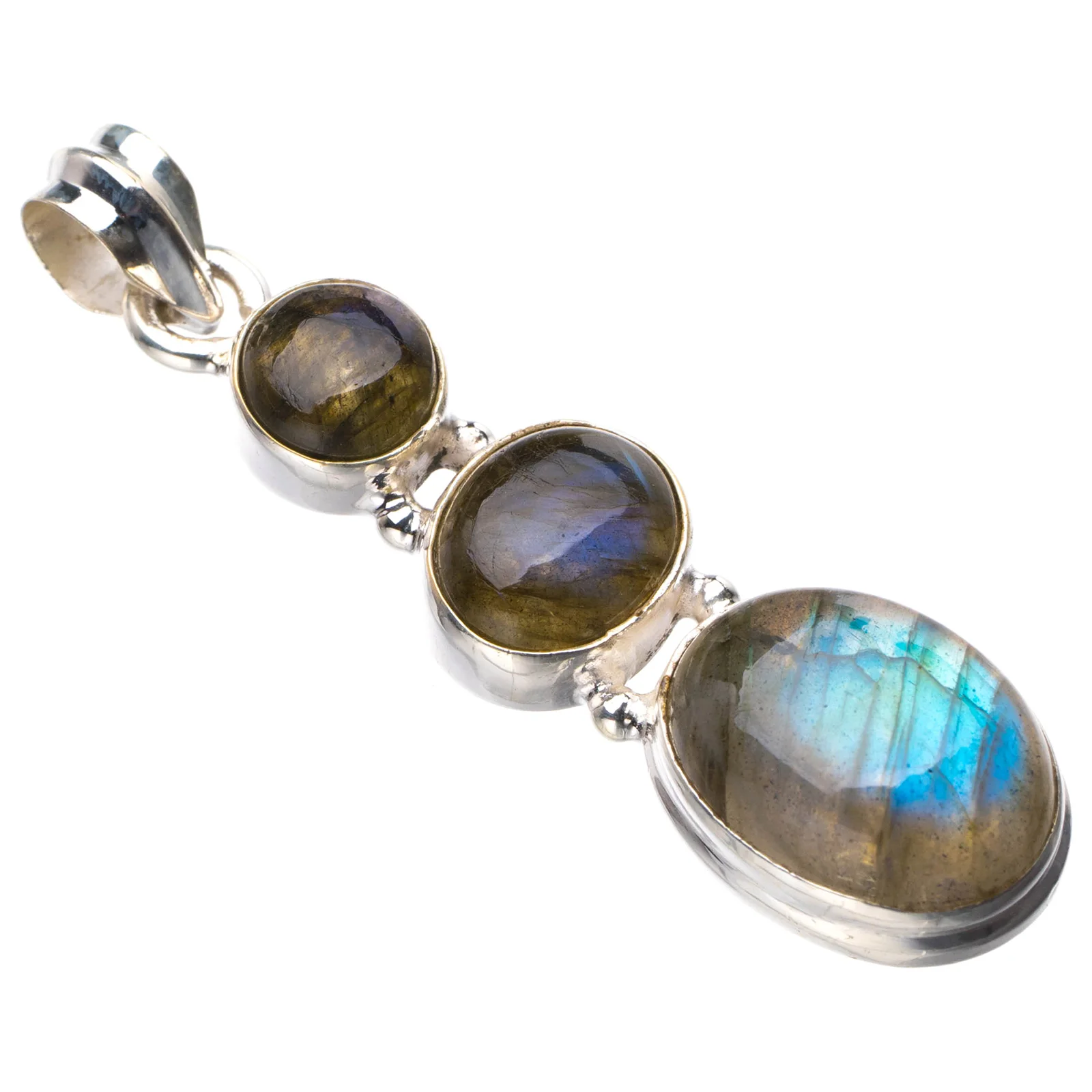 

StarGems Природный синий огонь Лабрадорит ручной работы 925 пробы серебряный кулон 2 "D9417