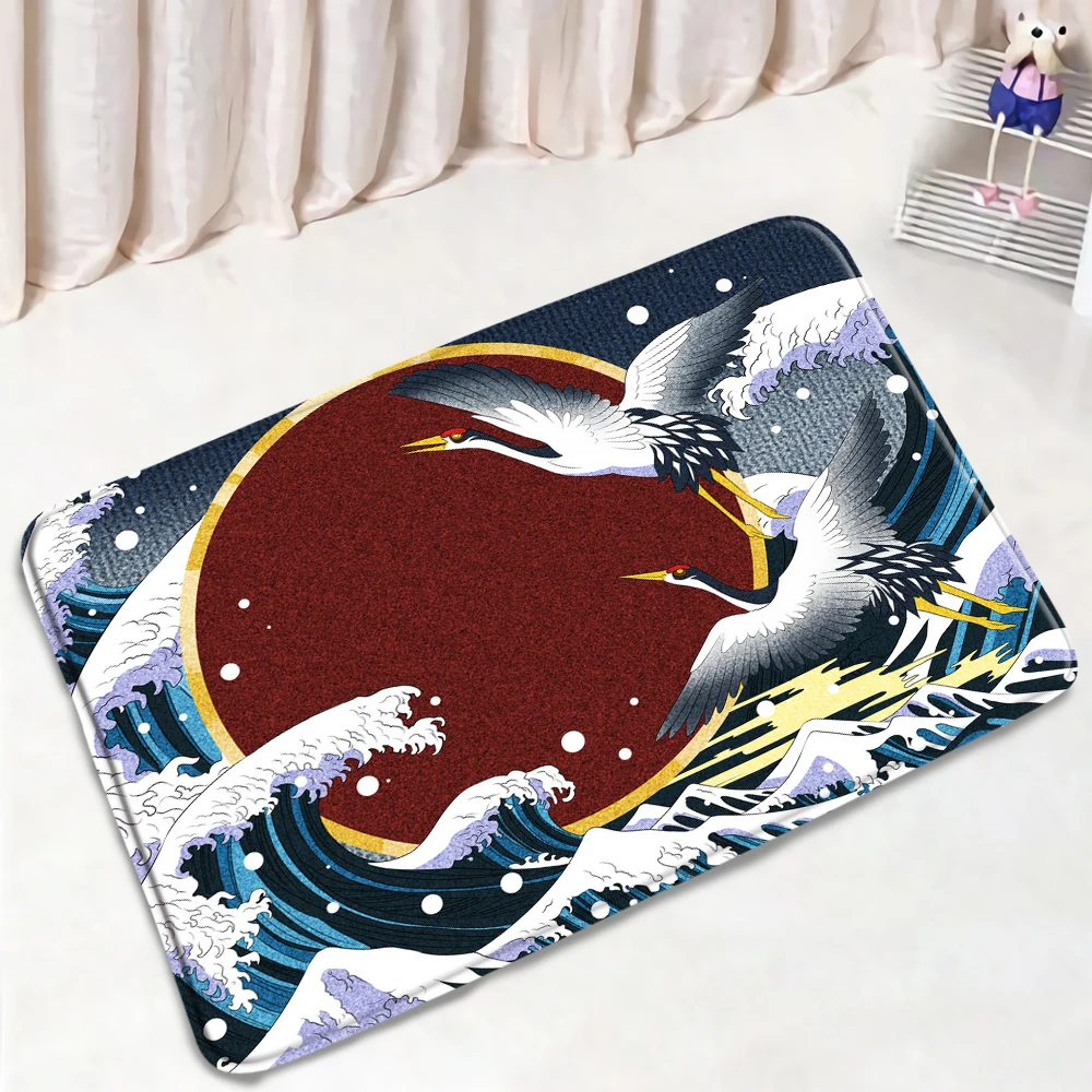Коврик для ванной в японском стиле с принтом волны современный Нескользящий