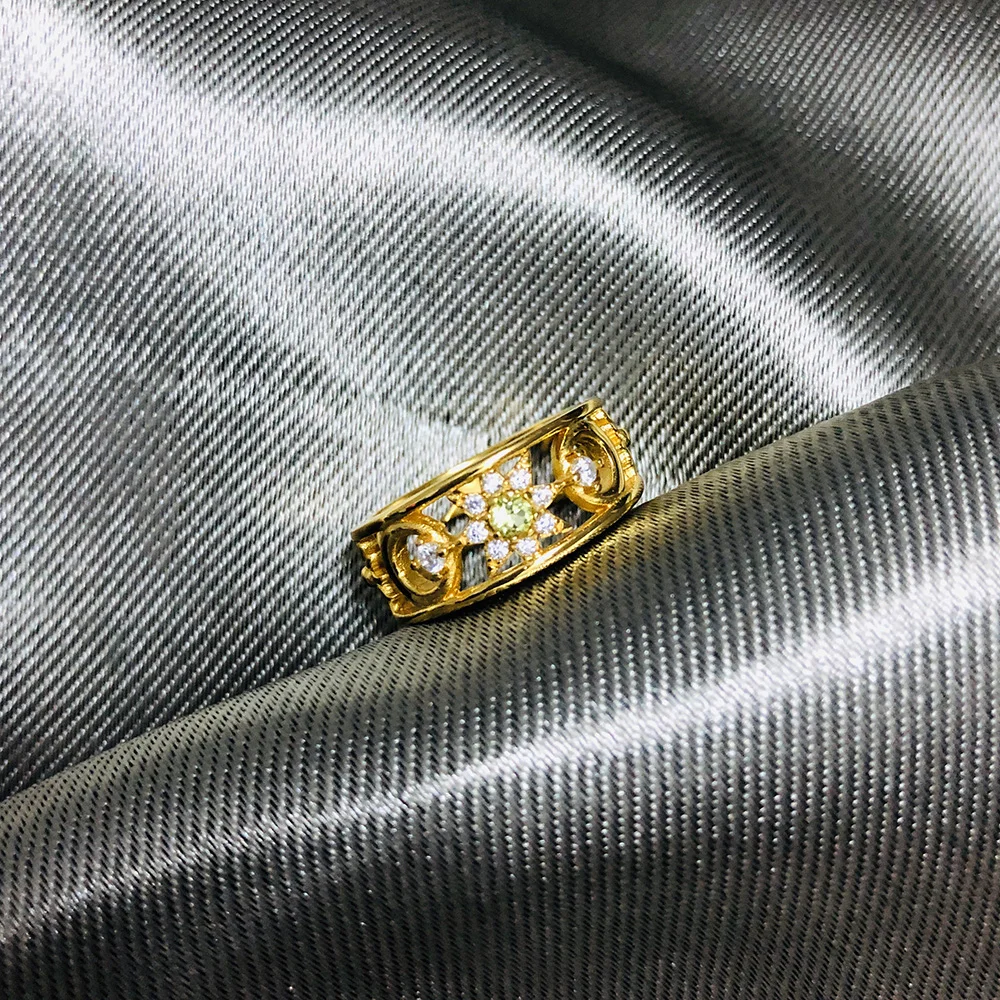 Женское кольцо LAMOON с Луной и солнцем 100% натуральный Зеленый Перидот желтое