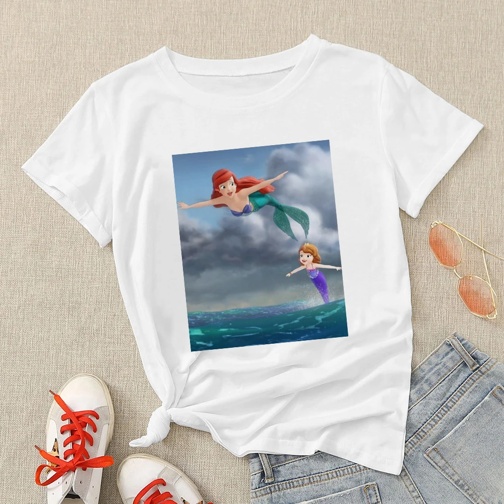 

Disney Sofia the First Women T Shirt Ariel And Sofia Graphic Printed Vogue Little Princess Kawaii T-shirt Oversized Tee Trendy