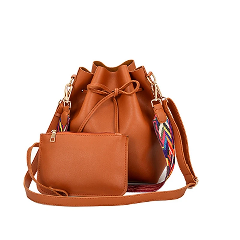 

2 Pcs Ladies Bucket Bag Bucket Bucket Mother Bag Color Shoulder Strap Shoulder Bag-Pink & Brown