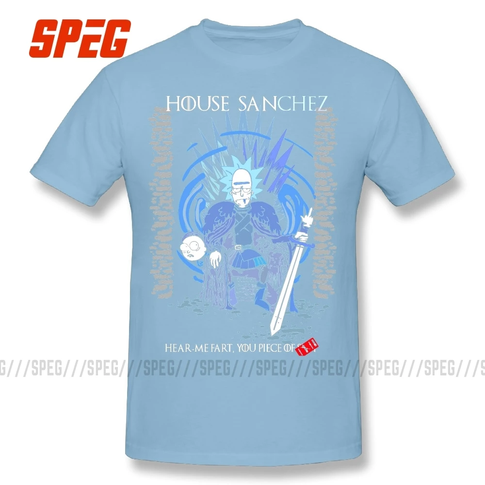 Рик и Морти, Игра престолов, футболка, дом Санчез, Забавные футболки, мужские футболки с круглым воротником, футболки для создания мужчин, крутая футболка с коротким рукавом - Цвет: Небесно-голубой