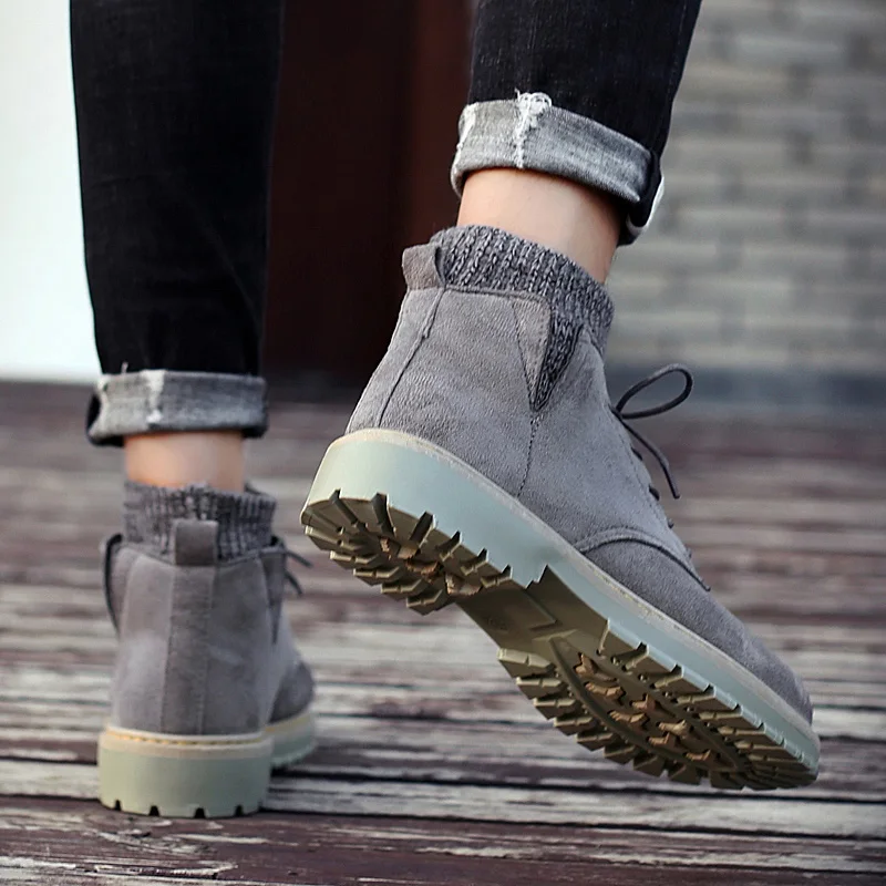 Мужские вязаные замшевые ботинки TaoBo черные или серые повседневные с высоким