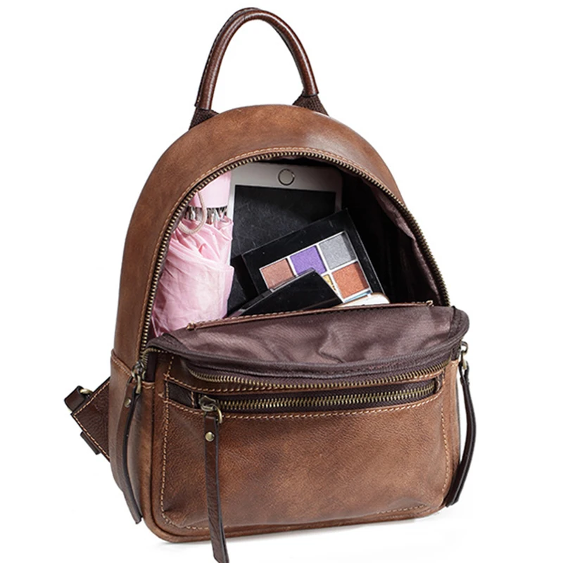 Женский рюкзак из натуральной кожи дорожный школьный в стиле ретро с тиснением |