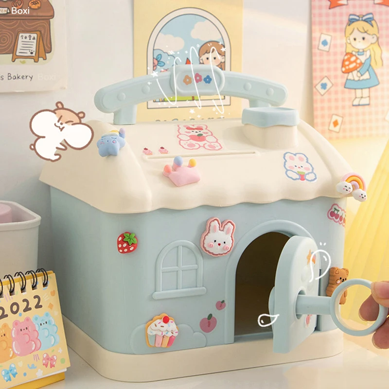 

Kawaii Cartoon House Plastic Piggy Bank Cute Save Money Box For Kids Girl Adults Storage Home Decoration Children Birthday Gifts