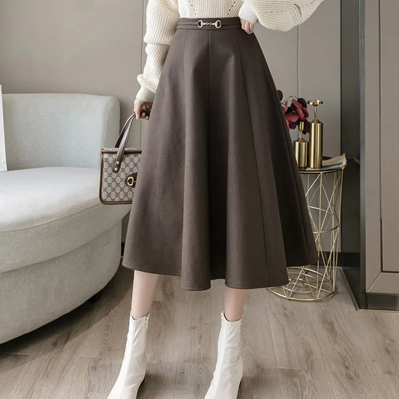 

Autumn Women OL New Style Loose Hip A-line High Waist Large Swing Long Skirt