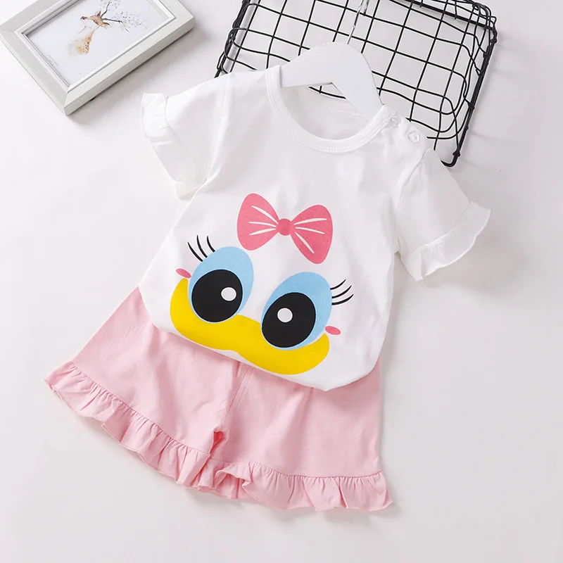 Летняя одежда для маленьких девочек комплект с коротким рукавом новая детская