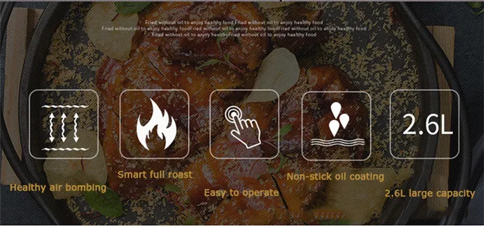 High Capacity Household Intelligent Air Fryer Smoke-free Electric Fryer Fries Machine 2.6L Multifunction Low Fat Non-stick Pan
