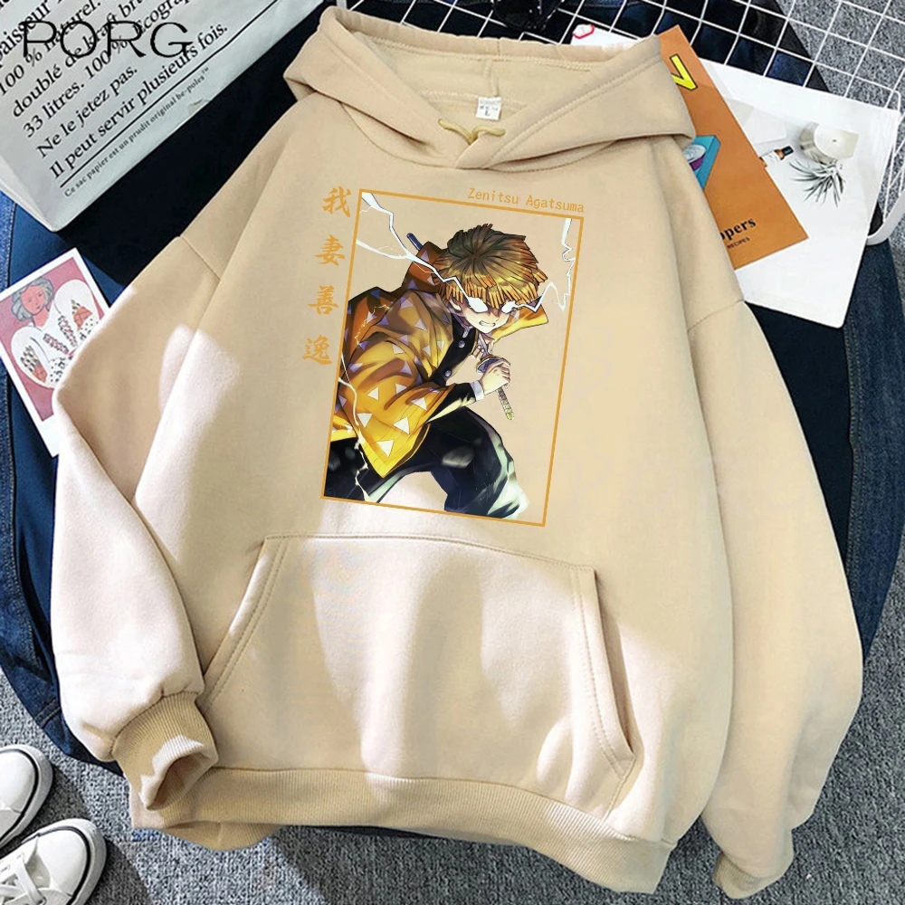 

2021 Anime Demon Slayer Agatsuma Zenitsu Women Men Hoodie Streetswear Tops Harajuku