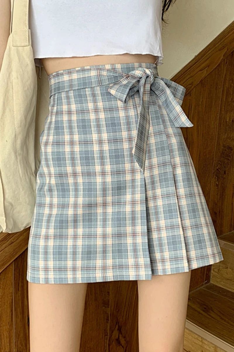 

Plaid skirt women's high waist A-line skirt summer 2021 new irregular pleated skirt