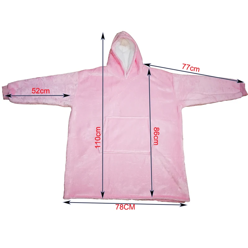 Ультрамягкое фланелевое одеяло LISM с капюшоном плюшевое рукавом розовое серое