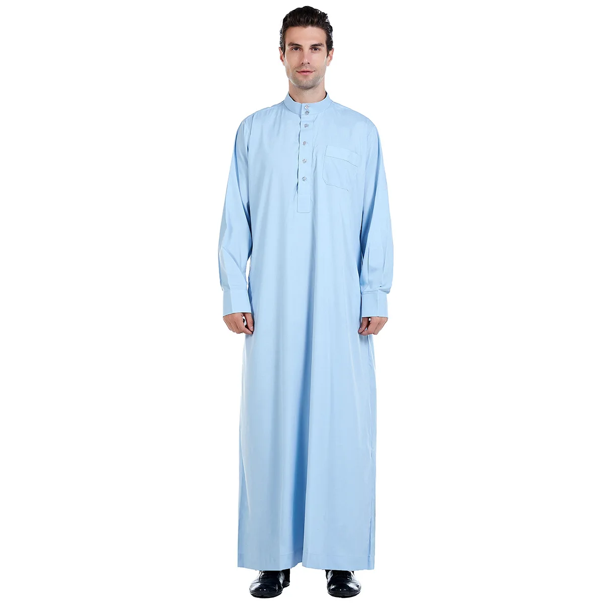Islamic Clothing Man Long Sleeve Clothes Prayer Stand Collar Robe Marocaine Caftan Galabia Muslim Men Kurta Arab Costumes Thobe