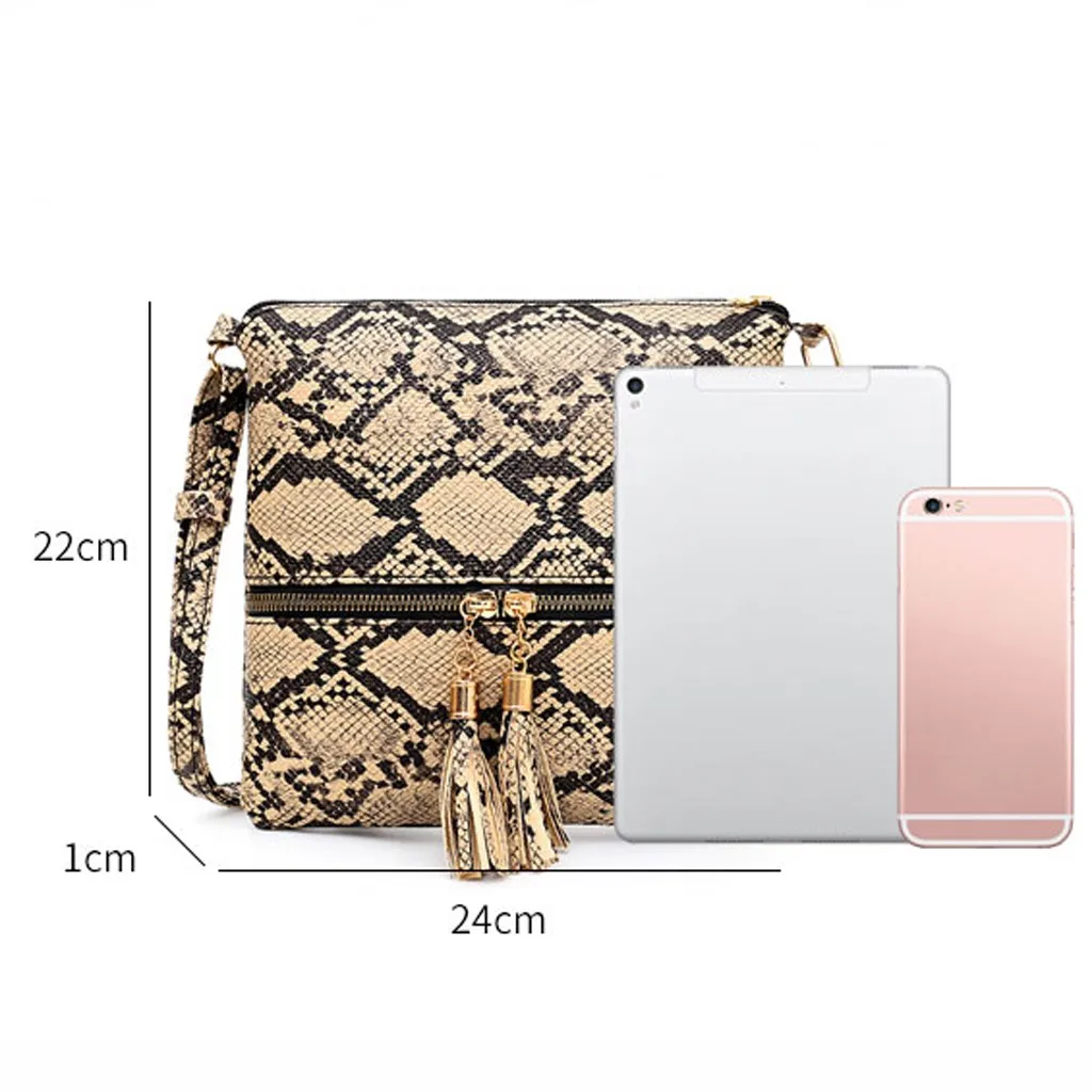 Fashion Women Tassel Snake Printing Zipper Messenger Bag Handbag Shoulder Bag Elegant Small Square Bags#YJ