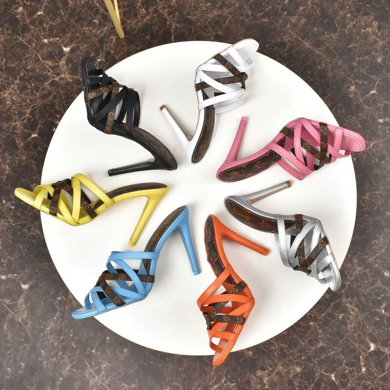 

Top Designer Heel Sandals Women's Summer Crossstrap Sexy Heel Slipper Size 35-42