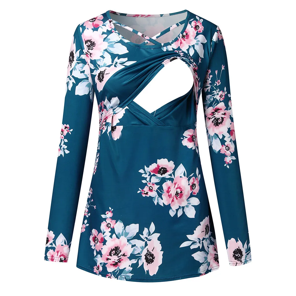 Женская блузка с цветочным принтом JAYCOSIN круглым вырезом и длинными рукавами для