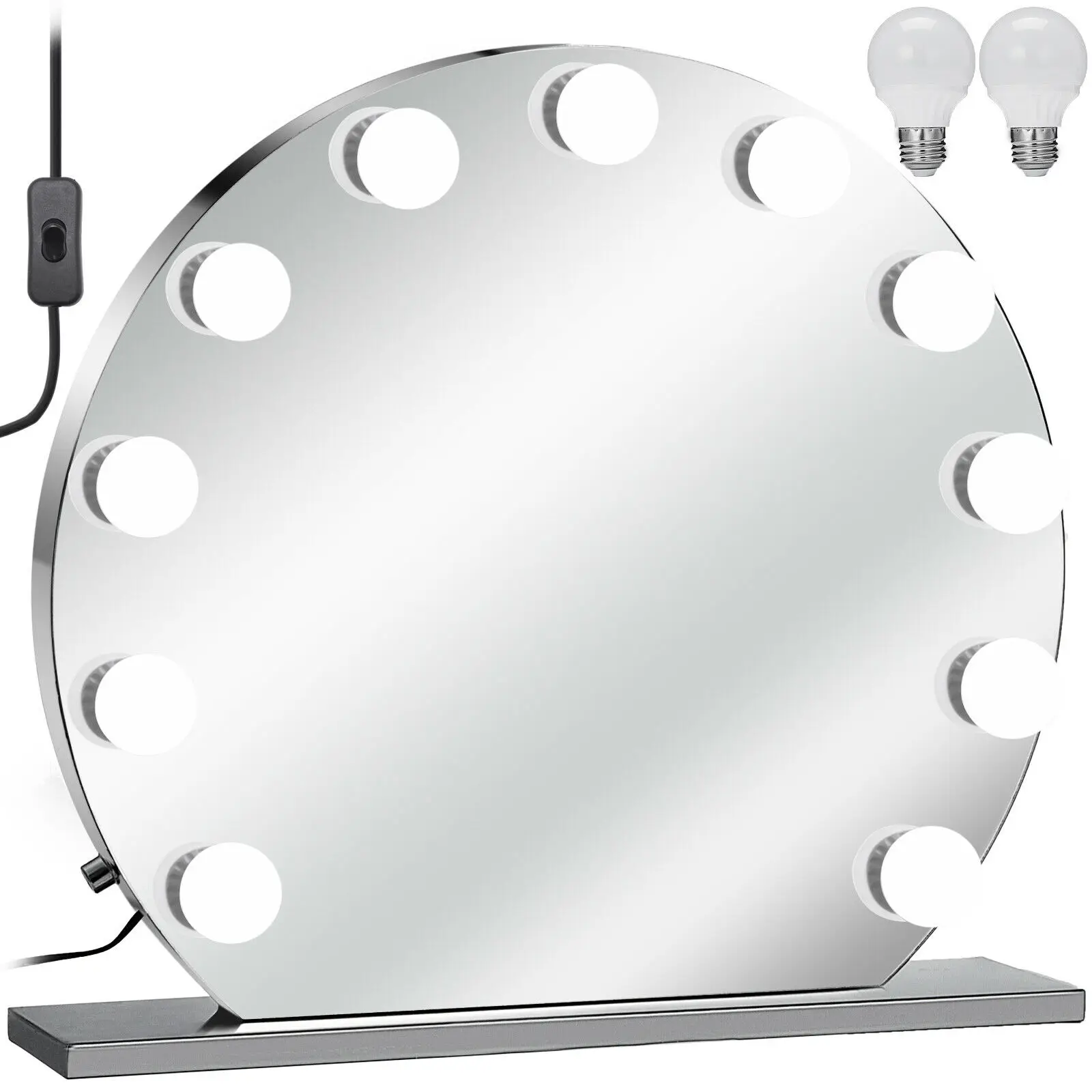 

70*70cm Hollywood Makeup Mirror Frameless Round Sturdy stainless steel 11 LED Brightness Adjust Dimmer Lights