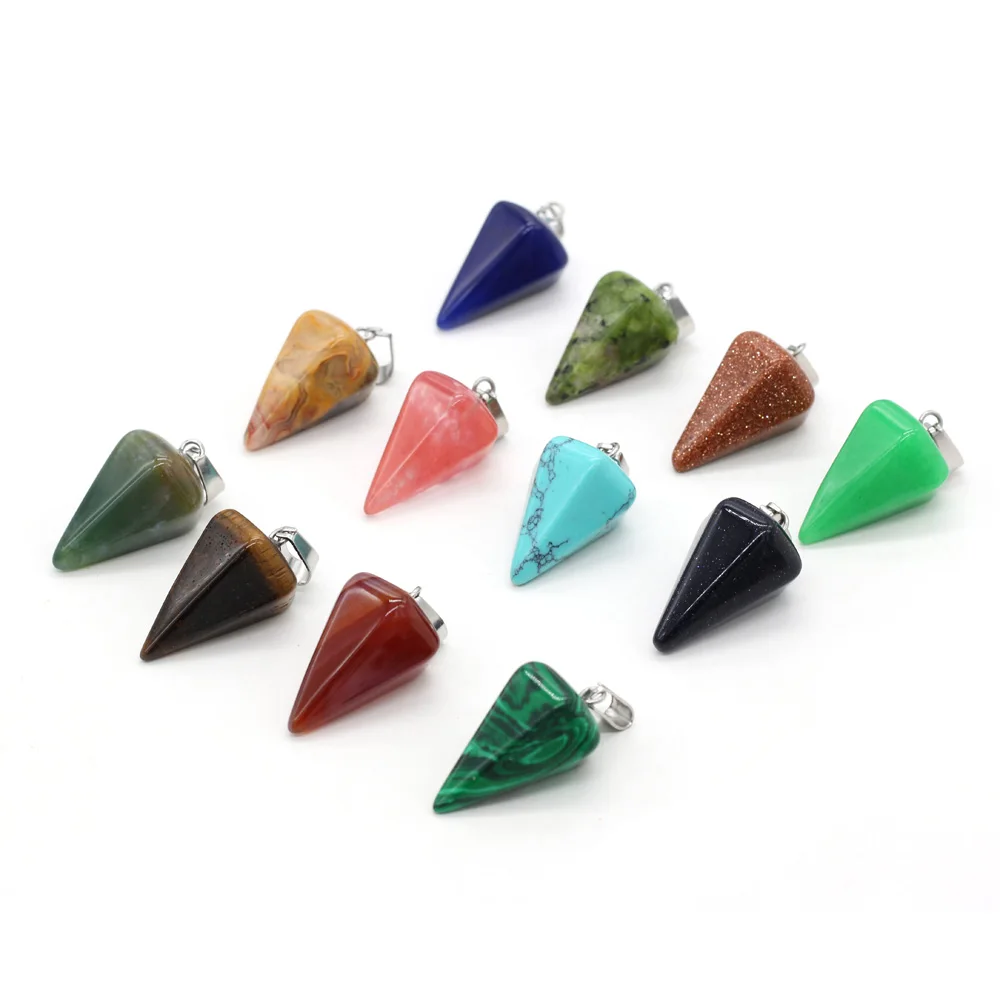 

Wholesale20PCS Natural Semi-precious Stones Malachite Agate Polygonal Cone Shape Pendant Necklace Bracelet Earrings Making Gifts