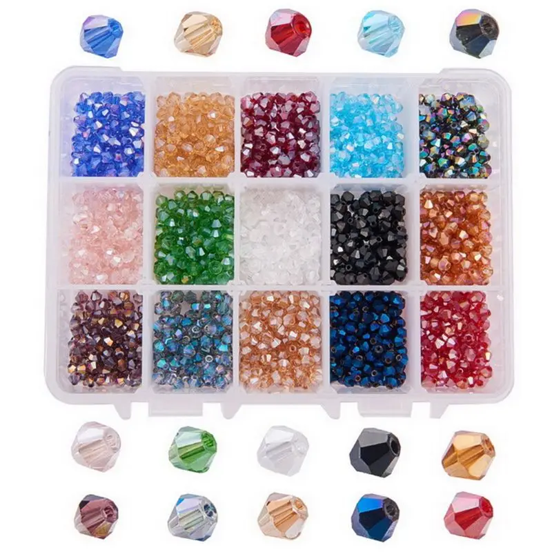 

4mm About 1800pcs Bicone Glass Beads for Jewelry Making AB Colour Faceted Shape G2AF