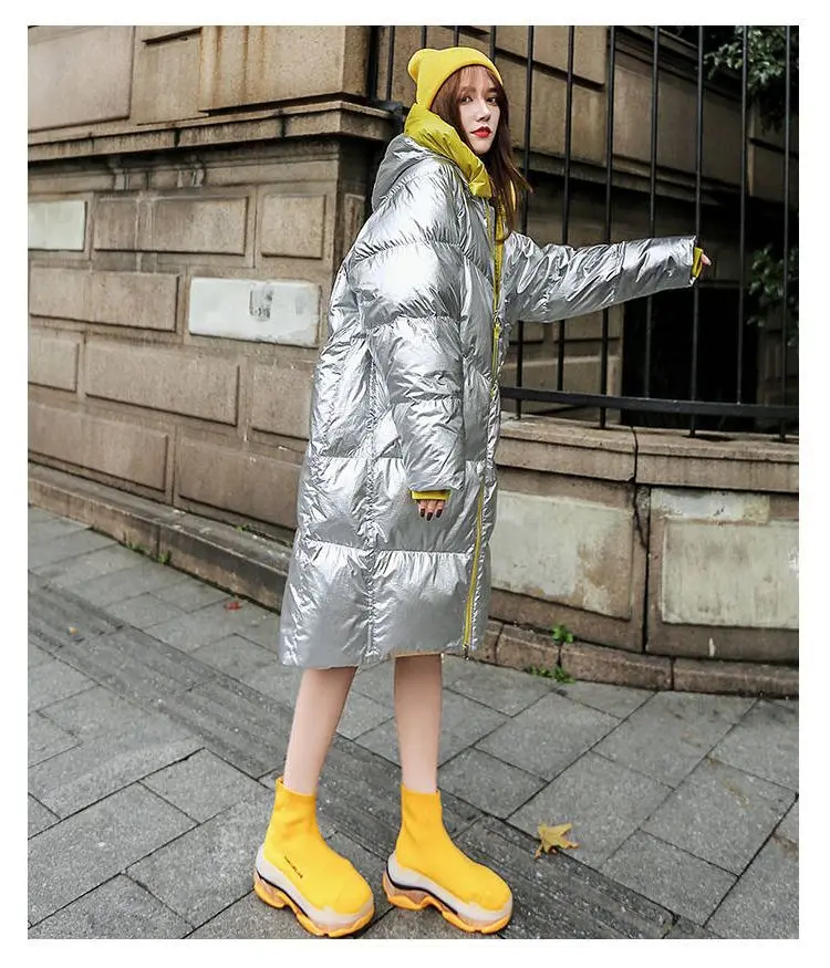 KULAZOPPER Silver down jacket woman winter new thicken outwear long hooded loose outside keep warm coats female LZ025