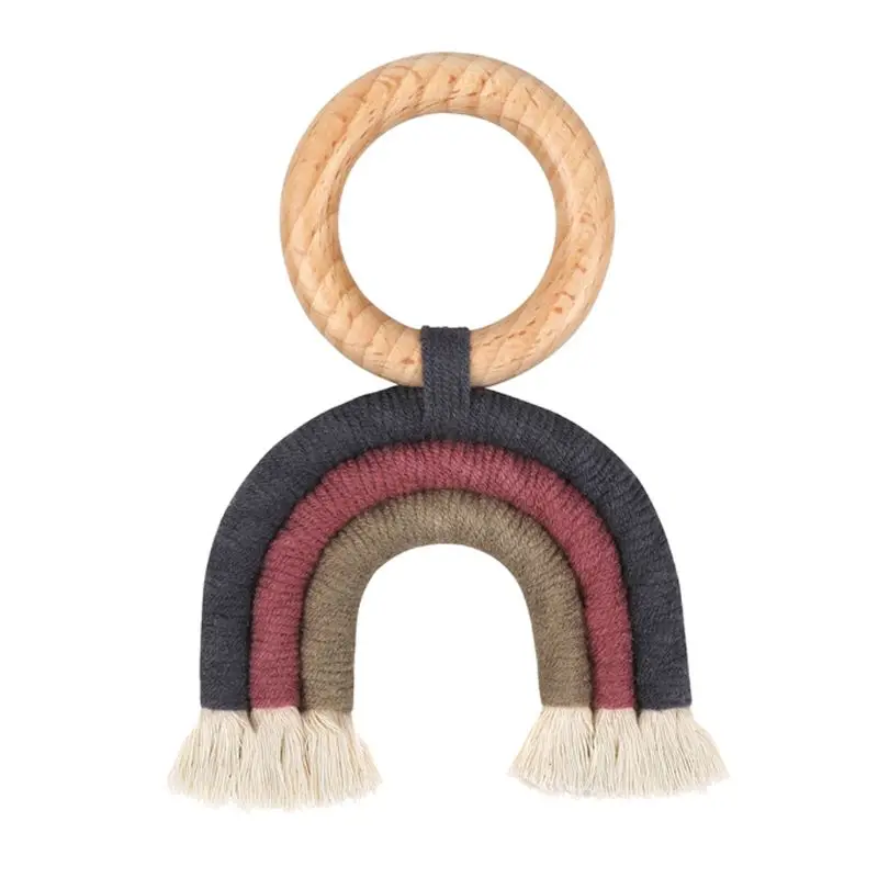 

Rainbow Teething Toys Safe Organic Wooden Ring Baby Wood Teether Nursing Toys