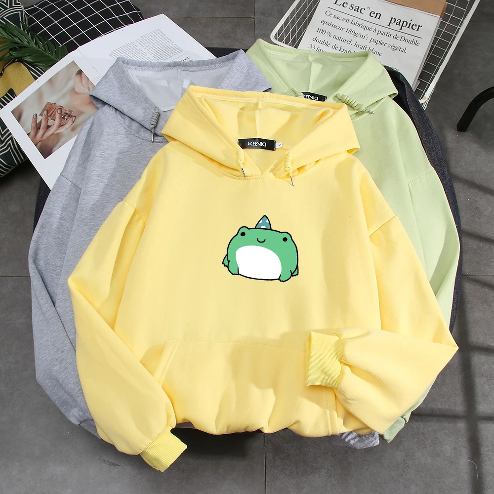 

Kawaii Frog Hoodie Goth Aesthetic Harajuku Sweatshirt Woman Graphic Cotton Kpop Clothes Plus Size Long Sleeve Warm Streetwear