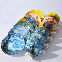 high quality bone china van gogh paintings 200ml coffee cups and saucers english afternoon tea cup tea set with spoon