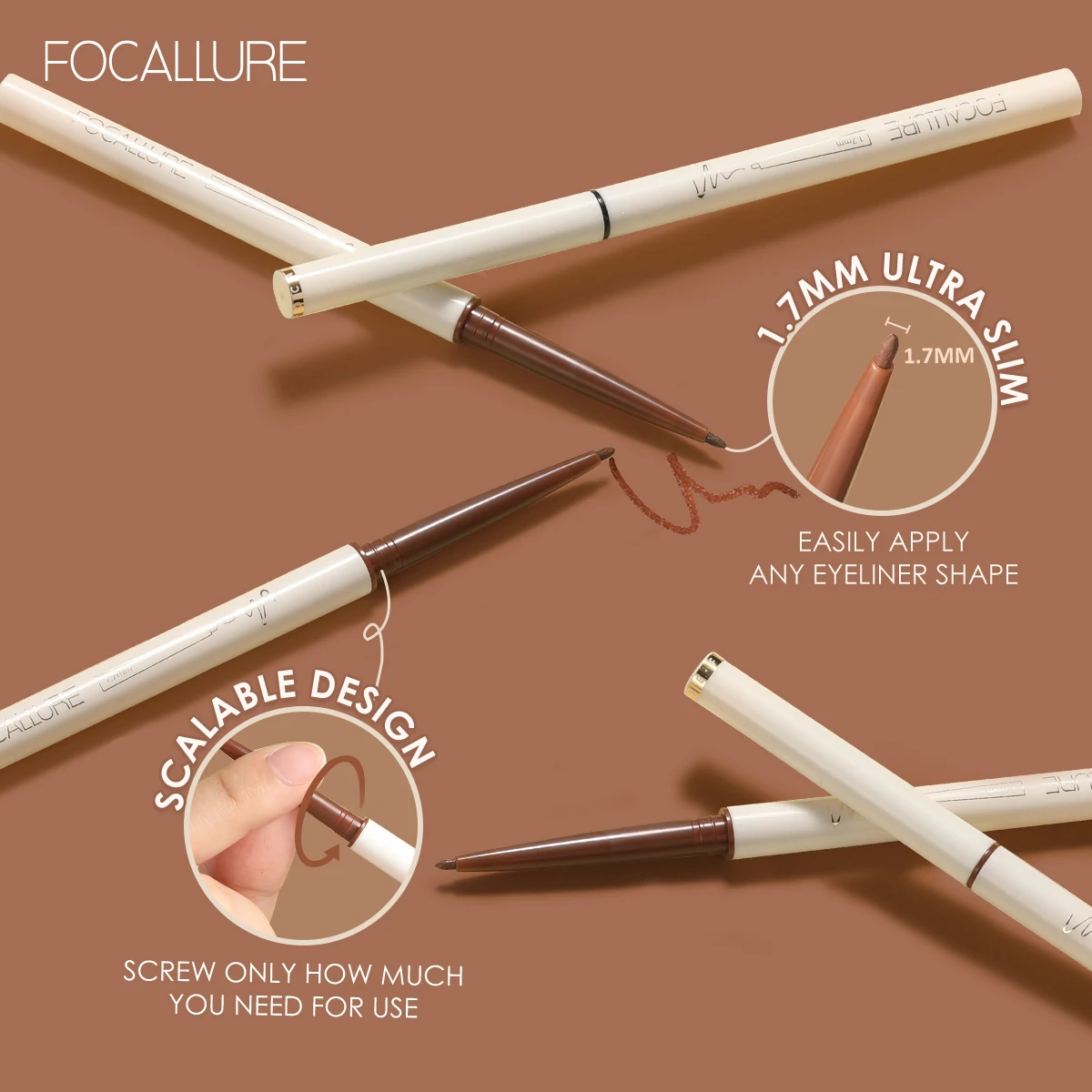 FOCALLURE водостойкая гелевая подводка для век Карандаш красный коричневый ультра
