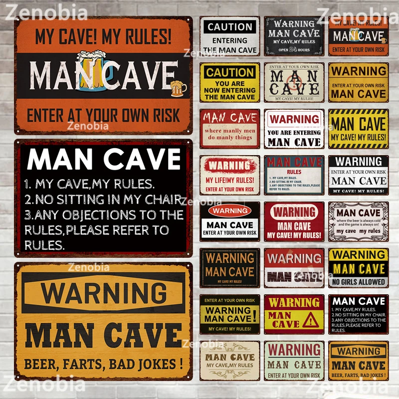 

Zenobia Decor Man Cave Metal Sign Vintage Tin Sign Funny Warning My Rules Caution for Bar Pub Club Man Cave Game Room Wall Decor