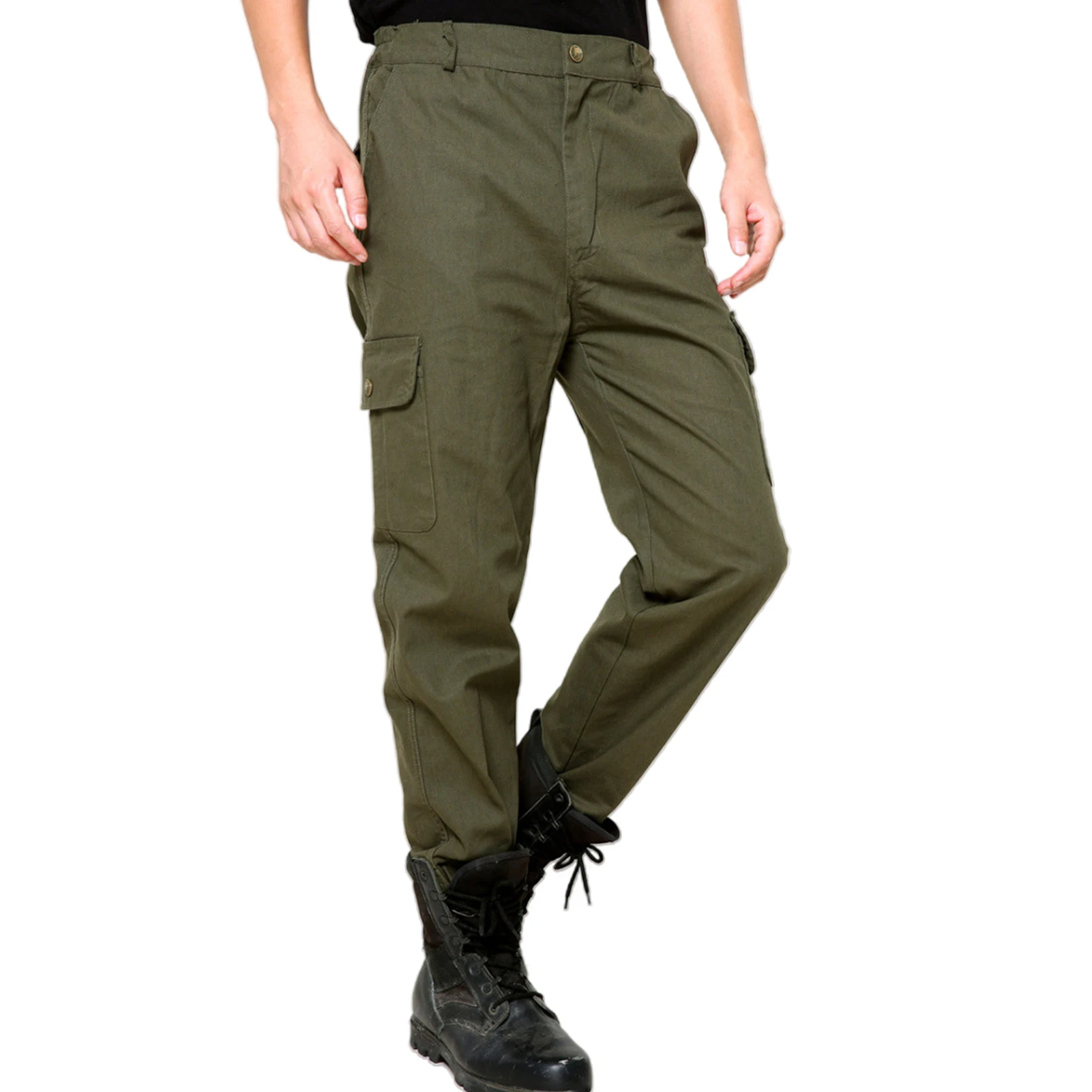 

Mens Tactical Pants Army Green Long Cargo Pants Thick Button Pockets Straight Work Trousers Male Casual Trousers Plus Size L-4XL