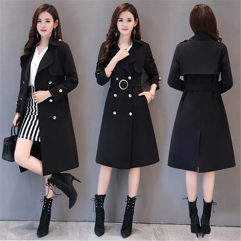 

Large Size Trench Coat Women Korean Style Windbreaker Outwear Spring Autumn Long Double Breasted With Belt Casual Trench Coat