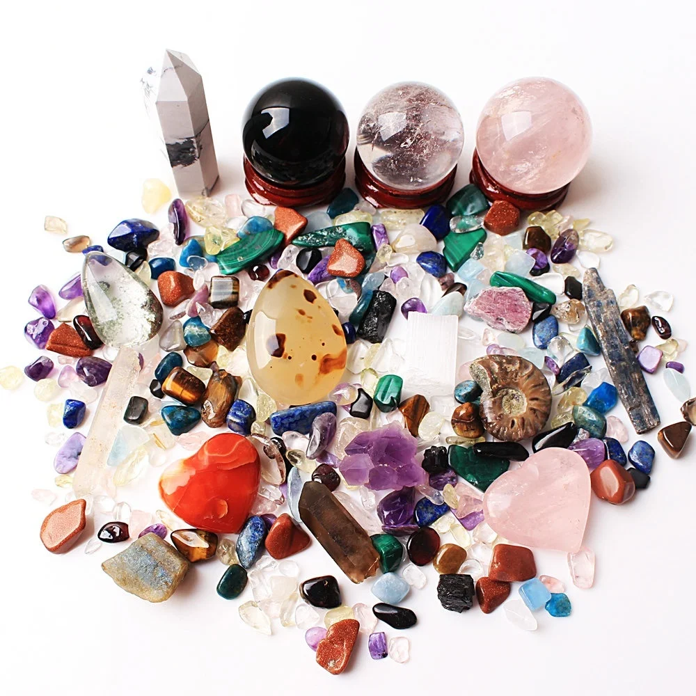 Набор Натуральных креативных кварцевых смешанных кристаллов, шар с обелиском, сферические камни, рейки, гравий, минеральные образцы, лечебн... от AliExpress WW