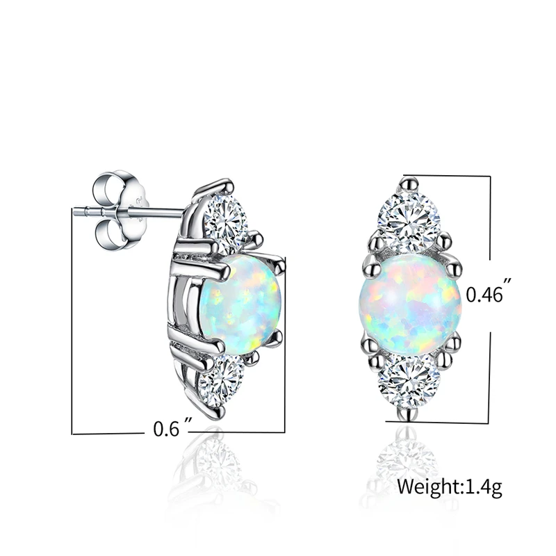 

Vintage Female White Opal Small Earrings Charm Silver Color Wedding Earrings Dainty Round Crystal Stud Earrings For Women