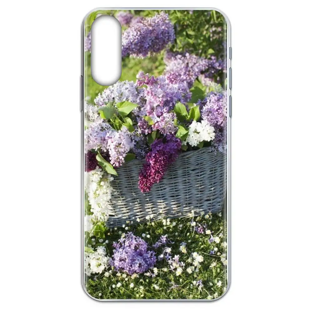 Фиолетово-сиреневое Красочные цветы термополиуретановый чехол с кожаным