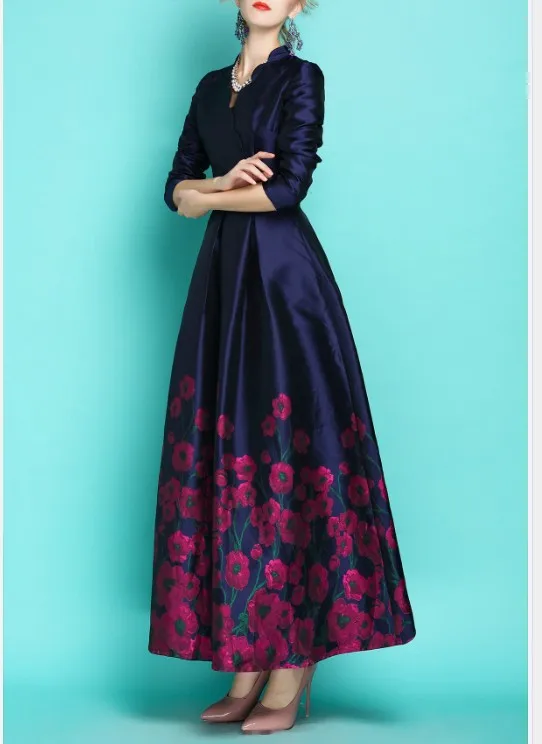 Женское жаккардовое платье макси роскошное длинное в стиле ретро с v-образным