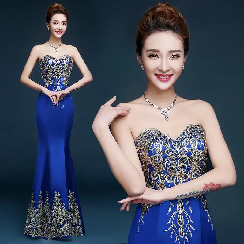 Женское вечернее платье с юбкой-годе голубое длинное прозрачной спинкой модель