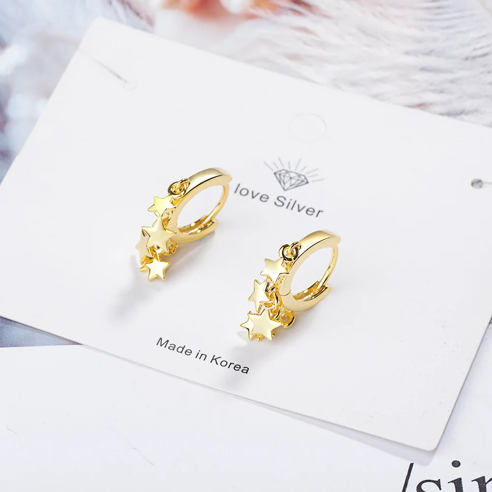 Cxwind Small Hoop Earrings Gold Star Clear Cubic Zirconia Round for Womens Sexy Ear oorbellen Jewelry | Украшения и аксессуары