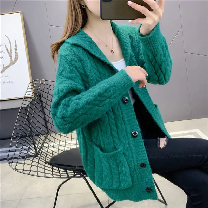 

2022 Women Solid Color Cardigan Oversize Female Loose Sweaters Knitwear Ladies Autumn Winter New All-match Soft Basic Tops Q125