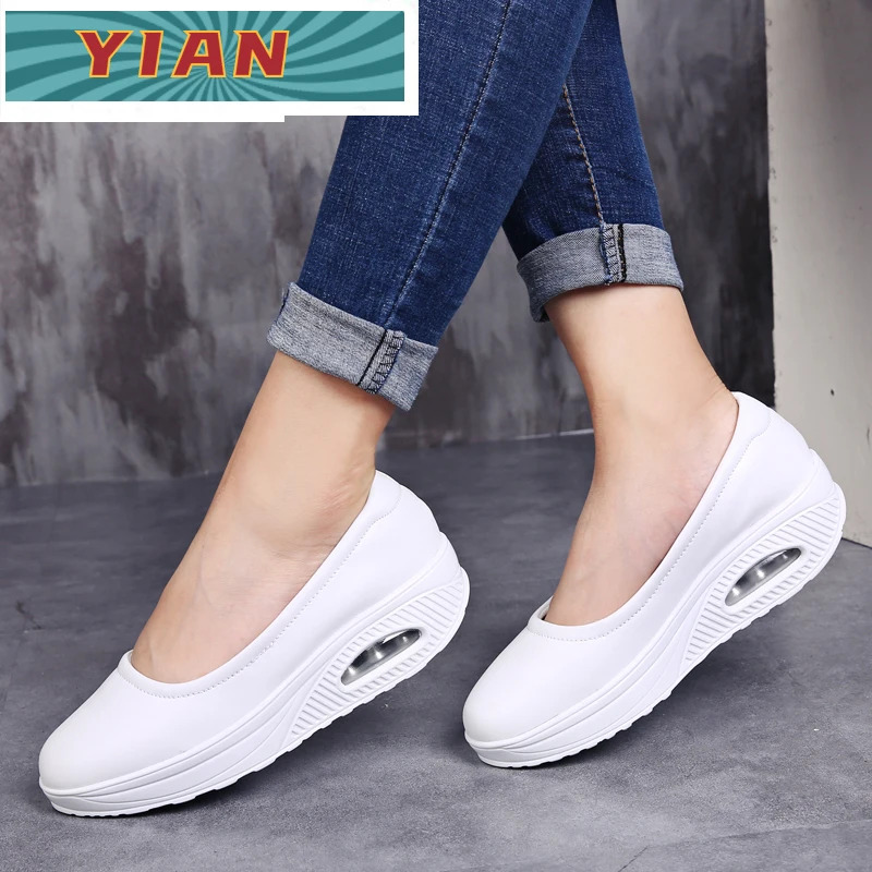 

Nurse shoes women's work shoes breathable thick-soled increased women's leather spring and autumn cushion white casual shoes
