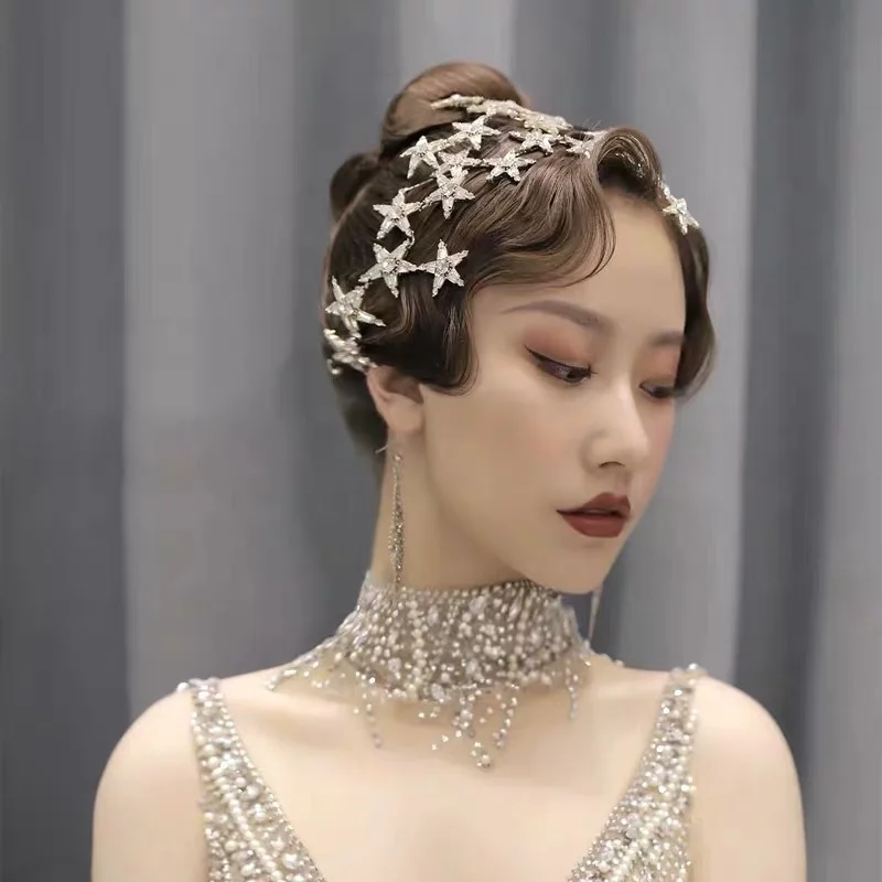 Золотая Корейская звезда Циркон Корона невесты свадебные украшения для волос